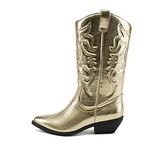 Soda Reno Women Western Cowboy Pointed Toe Knee High Pull On Tabs Boots (Gold Metallic Pu, US Footwear Size System, Adult, Women, Numeric, Medium, 8), Gold Metallic Pu, 6 UK