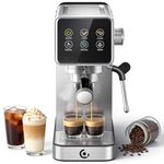 AMZCHEF Espresso Coffee Machines with 20 Bar Pressure, Self-Cleaning & Memory Function, LED Touch Screen, Compact Coffee Machine with Milk Frother for Home, Metallic Silver