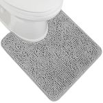 GORILLA GRIP Plush Absorbent Shaggy Chenille Bath Rug Mat for Oval Toilet Base with Rubber Backing, Machine Washable Rugs, Soft Microfiber Contour Mats for Toilets, Bathoom Decor, 22.5x19.5, Lt Gray