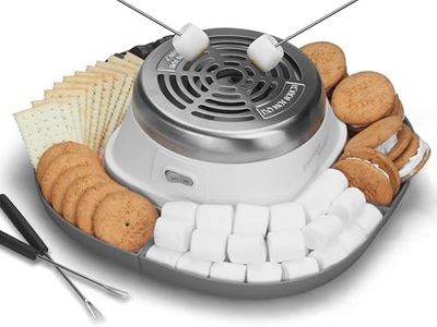 JoyMech Smores Maker Tabletop Indoor Kit, Indoor Marshmallow Roaster, Flameless Electric S'mores Maker, Smores Maker with 4 Detachable Tray & Roasting Sticks, Gift for family & Date Night, Grey