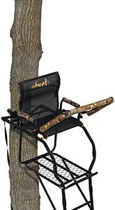 Muddy 17" Tall Tree Stand, 300 Lbs Capacity Single Steel Ladder with Adjustable Padded Shooting Rail and Flip-Back Seat, for Big Game & Hunting, Black
