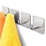 Budding Joy Adhesive Hooks Heavy Duty Stick on Wall Towel Door Waterproof Stainless Steel Holders for Hanging Clothes Bathroom Hook 4 Pack