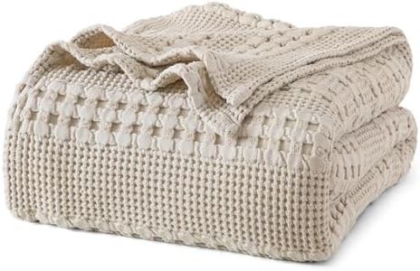 PHF 100% Cotton Waffle Weave Blanket King/Cal King Size - Washed Soft Breathable Skin-Friendly Blanket - Perfect Warm Textured Blanket Layer for Couch Bed Sofa 108"x90" - Light Khaki/Linen