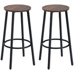 HOMCOM Bar Stools, Set of 2 Kitchen Breakfast Stools with Sturdy Steel Frame, Industrial Tall Bar Chairs, 65cm High Seat, Rustic Brown