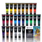 Artecho Acrylic Paint Set, 24 Colours Tubs(36ml / 1.2oz) Art Craft Paints ，Acrylic Paint Sets for Adults and Beginners， Art Supplies Painting Set for Canvas, Wood,