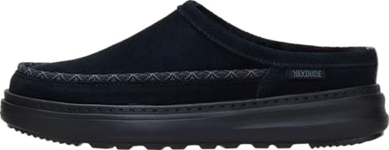 HEYDUDE Women's Remi Toastee Suede Clog Slip On Shoe, Black/Black Size 8 | Lightweight Easy On Sherpa Lined | Durable Grip Outsole