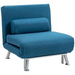 HOMCOM Convertible Chair Bed, 3-in-1 Linen Sleeper Chair with Adjustable Backrest, Pillow, for Living Room, Bedroom, Blue