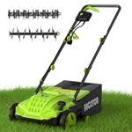 BUCOTOD 2-in-1 Electric Dethatcher and Scarifier, 13-Inch Raking & Scarifying, Turf Dethatcher & with 4-Position Height Adjustment, 14.5 gal Removable Thatch Bag for Lawn Health