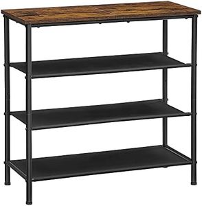 VASAGLE Shoe Rack, 4 Tier Shoe Storage Rack for 9-12 Pairs of Shoes, Shoe Organizer for Entryway, with 3 Fabric Shelves and Wooden Top, Steel Frame, Industrial, Rustic Brown and Black ULBS035B01