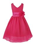 iEFiEL Kids Flower Girl Dress V-Neck Chiffon Wedding Pageant Bridesmaid Dress Birthday Party Dress Prom Ball Gown Rose 7-8 Years