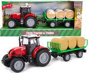 Toyland® 37cm Red Tractor & Trailer With Lights & Sound - Kids Farm Toys (Tractor & Bales)