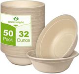 greensight Large Disposable Paper Bowls 32oz, Heavy Duty Bowls 50 Pack, Compostable Paper Bowls For Hot And Cold Food, Biodegradable Bowls Made Of Sugarcane