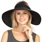 FENDISI Sun Visor Hats Summer Wide Brim Clip on Beach Adjustable Large Brim Cap Golf Hat for Women… Black