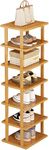 Evolluxi Bamboo Vertical Shoe Rack for Entryway,Narrow Shoe Rack Stackable,Minimalist Shoe Storage, 7. Tier Standing Shoe Organizer for Garage Corner Bedroom Hallway