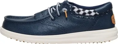 HEYDUDE Men's Wally Golf Classic Slip On Shoe, Navy Blazer/Multi Size 7 | Faux Leather | Spikeless Traction | Lightweight Travel Ready