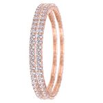 Ratnavali Jewels Beautiful CZ/AD American Diamond Studded Rose Gold Plated Traditional Round Solitaire Bangles Set for Women-2.6