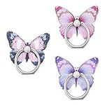 Cobee 3 Pcs Butterfly Cell Phone Ring Stand Holder, Cute Butterfly Pattern Painted Metal Finger Stand Kickstand 360°Rotation Phone Ring Holder Stand Ring Hand Grip with Knob Loop (Blue, Purple, Pink)