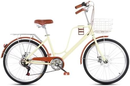 24" 26" Inch Beach & City Cruiser Hybrid 7-Speed Urban Bicycle for Youth Girls,City Commuter Bike with Front Basket & Rear Cargo Rack,Dual Disc Brakes,Formal Road Bike for Women