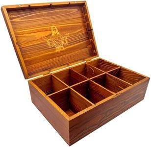 Asidius Hand-Carved Acacia Wood Wooden Tea Box Organizer, 8-Compartments Multi-Use Tea Bag Holder, Large Capacity for 80+ Tea Bag Storage, with Exquisite Patterns Tea Organizers and Storage