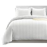 Imperial Rooms Duvet Cover Sets – Stripes Satin Quilt Cover Bedding Sets with Pillowcase, Reversible Ultra Soft Hypoallergenic Microfiber Bed Covers (White, Double)