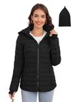 SLOWTOWN Women’s Lightweight Puffer Jacket Packable Hooded Puffer Jacket Winter Puffy Jacket (Dark Black, XX-Large)