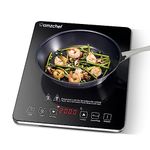 AMZCHEF Single Induction Cooker, Ultra-thin Induction Hob with Fashion Look, 10-level Power and Temperature Control, Black Frosted Glass Panel, Touch Sensor, 3-hour Timer, Safety Lock