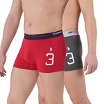 U.S. POLO ASSN. Men's Numeric Print Cotton Stretch I015 Trunks - Pack Of 2 (Red/Anthra Mel L)