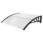 Albert Austin Curved Outside Window Door Canopy Transparent Waterproof 120 x 80cm Polycarbonate Cover Patio Porch Shade Awning Shelter with ABS Brackets Rain Canopy for Back Door, Porch and Window