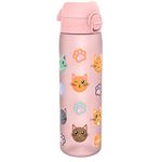 Ion8 Water Bottle, 500 ml/18 oz, Leak Proof, Easy to Open, Secure Lock, Dishwasher Safe, BPA Free, Hygienic Flip Cover, Carry Handle, Easy Clean, Odour Free, Carbon Neutral, Cats Design