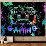 Gaming Tapestry, Funny Cool Video Neon Game Wall for Men Boys Teens Tapestry Wall Hanging Art for Bedroom Living Room Gamer Room Décor 60x40in Blacklight