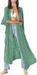 Bsubseach Embroidery Open Front Swimsuit Cover Ups for Women Half Sleeve Bikini Beach Kimono Cardigan Green