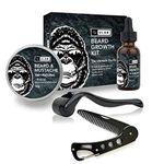 uLab Ultimate Gorilla Beard Growth Kit with Derma Roller, Beard Oil, Beard Balm and Foldable Styling Comb - Gift Set for Men For Beard Growth, Styling and Care - Contains Microneedle Titanium Roller