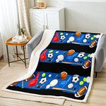 Loussiesd Sports Fleece Throw Blanket 3D Ball Games Plush Blanket for Bed Sofa Kids Basketball Football Baseball Blue Geometry Sherpa Blanket Stitching Warm Fuzzy Blanket 40x50 Inch