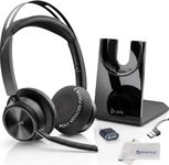 Plantronics Poly Voyager Focus 2 MS Wireless Headphones with Headset Stand, Compatible for Teams, Phones Calls, Zoom, Noise Cancelling Wireless Headset with Mic for Work, Over The Ear, GTW Microfiber
