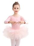 Ballet Dress for Girls,Toddler Dance Leotard with Tutu Skirt Long Sleeve Ballerina Outfit Pink 5-7 Years