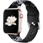 Wepro Replacement Strap Compatible with Apple Watch Strap 41mm 40mm 38mm, Pattern Printed Soft Silicone Wrist Bands for Apple Watch SE/Ultra/Ultra 2/iWatch Series 9/8/7/6/5/4/3/2/1, Grey Floral