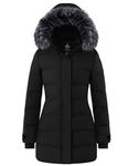 Wantdo Women's Fur Hooded Winter Coat Warm Thicken Puffer Coat Black XL
