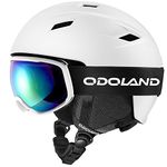 Odoland Snow Ski Helmet and Goggles Set, Sports Helmet and Protective Glasses - Windproof Protective Gear for Skiing, Snowboarding,White, M