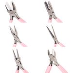 SUNNYCLUE 6pcs Mini DIY Jewelry Pliers Tool Set Round Needle Bend Long Nose Slide Cutting Linesman Nylon Jaw Pliers Professional Precision Pliers Beading Repair Supplies for Jewelry Making