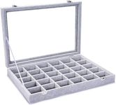 BASUWELL 30 Grids Velvet Glass Jewellery Ring Bracelet Display Organiser Case Holder Earrings Storage Box