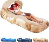 Mosoyolo Inflatable Lounger Air Sofa with Sun Shade Cover Waterproof Inflatable Couch Chair for Camping Beach Hiking Backyard, Easy to Set Up Inflatable Couch (Khaki)