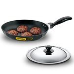 Hawkins Futura 24 cm Frying Pan, Non Stick Fry Pan with Stainless Steel Lid, Black (NF24S)