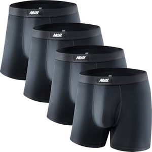 Nullktie Men‘s Ultra Soft Trunks with Fly, Modal Microfiber Underwear, Moisture Wicking Boxer Briefs Short Leg, 4 Pack