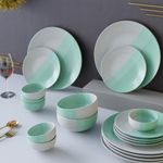 The Earth Store Handcrafted Tritone Green Matte 20 Piece Ceramic Dinner Set, 6 Full Dinner Plates, 6 Quarter Plates, 6 Vegetable Bowls, 2 Snack Bowls | Microwave & Dishwasher Safe