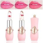 2Pcs Clear Crystal Flower Jelly Lipstick,PH Magic Temperature Color Changing Lipstick,Lip Gloss,Long Wear Nutritious Tinted Lip Balm,Moisturizing Lip Stick Makeup Set （Set A）