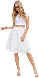 Love Welove Fashion Women's A-line Flared Embroidered Below Knee Length with Lining Knee Length Skirt (M, Solid White)