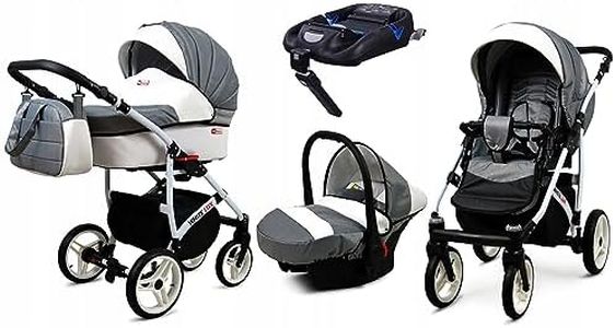 BabyLux® Kinderwagen Set 4 in 1 - White Lux - incl. Babywanne, Buggy Sportsitz, Auto-Babyschale, ISOFIX-Basisstation - Autositz - Kinderwagenset - Kombikinderwagen mit Wickeltasche usw.