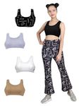 DChica Sports Bra for Girls, Cotton Non Padded Full Coverage Beginners Non Wired T-Shirt Gym Workout Bra with Regular Broad Strap, Printed Training Bra for Teenager Kids (5 Pcs)