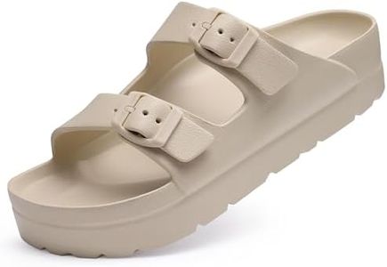 Goosecret Women's Platform Sandals with Arch Support Chunky Lightweight Foam Slip on Slides Comfortable Summer Beach Sandals with Adjustable Buckle Nude, 37(size 6.5-7)