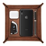 SITHON Valet Tray Desktop Storage Organiser – Premium PU Leather Catchall Tray Bedside Vanity Tray Nightstand Caddy Holder for Remote Controller, Keys, Phone, Wallet, Coin, Jewelry, (Brown)